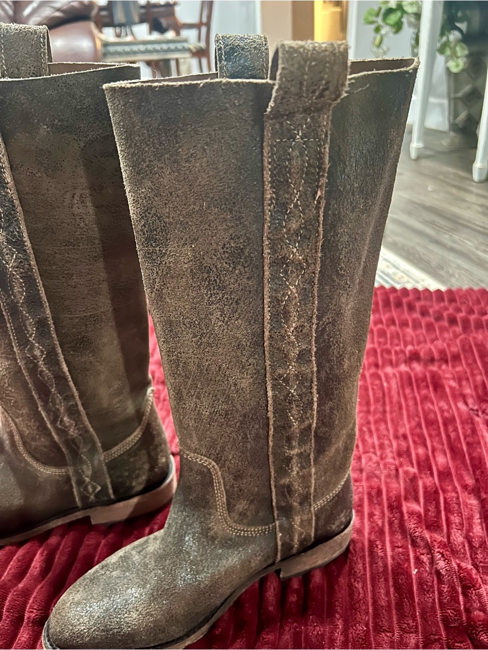 LIBERTY Black Distressed Suede Western Boots in Brown